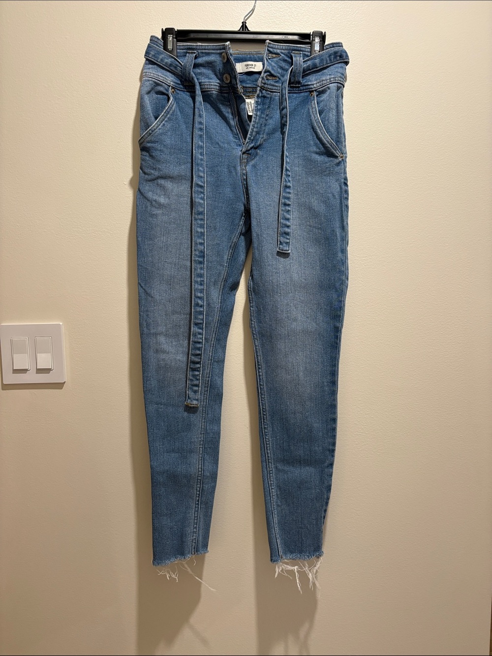 Forever 21 Light Blue Skinny Tie-Waist Jeans